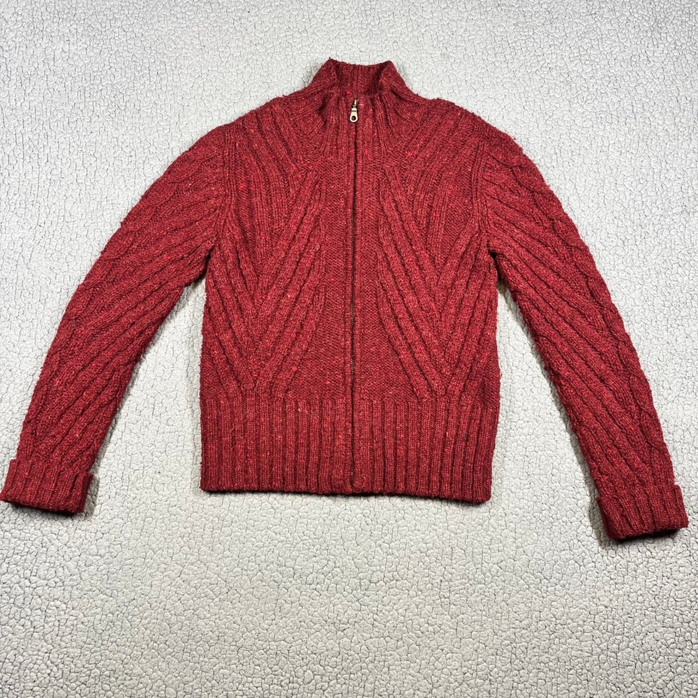 Peruvian Connection Alpaca Wool Zip Cardigan Cable Knit Sweater Womens Small Red